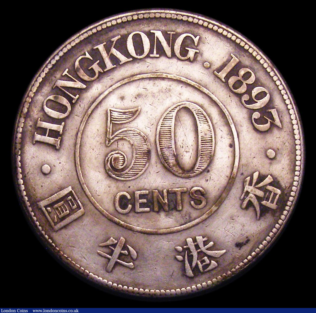 London Coins : A154 : Lot 808 : Hong Kong 50 Cents 1893 KM#9.1 NF with some spots and stains, scarce