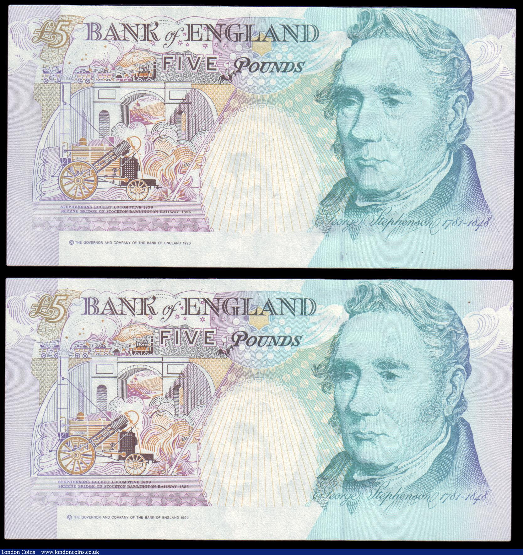 London Coins : A154 : Lot 81 : Error pair Five Pounds Kentfield B364 a consecutively numbered pair AC40 725681 and AC40 725682 mis-...
