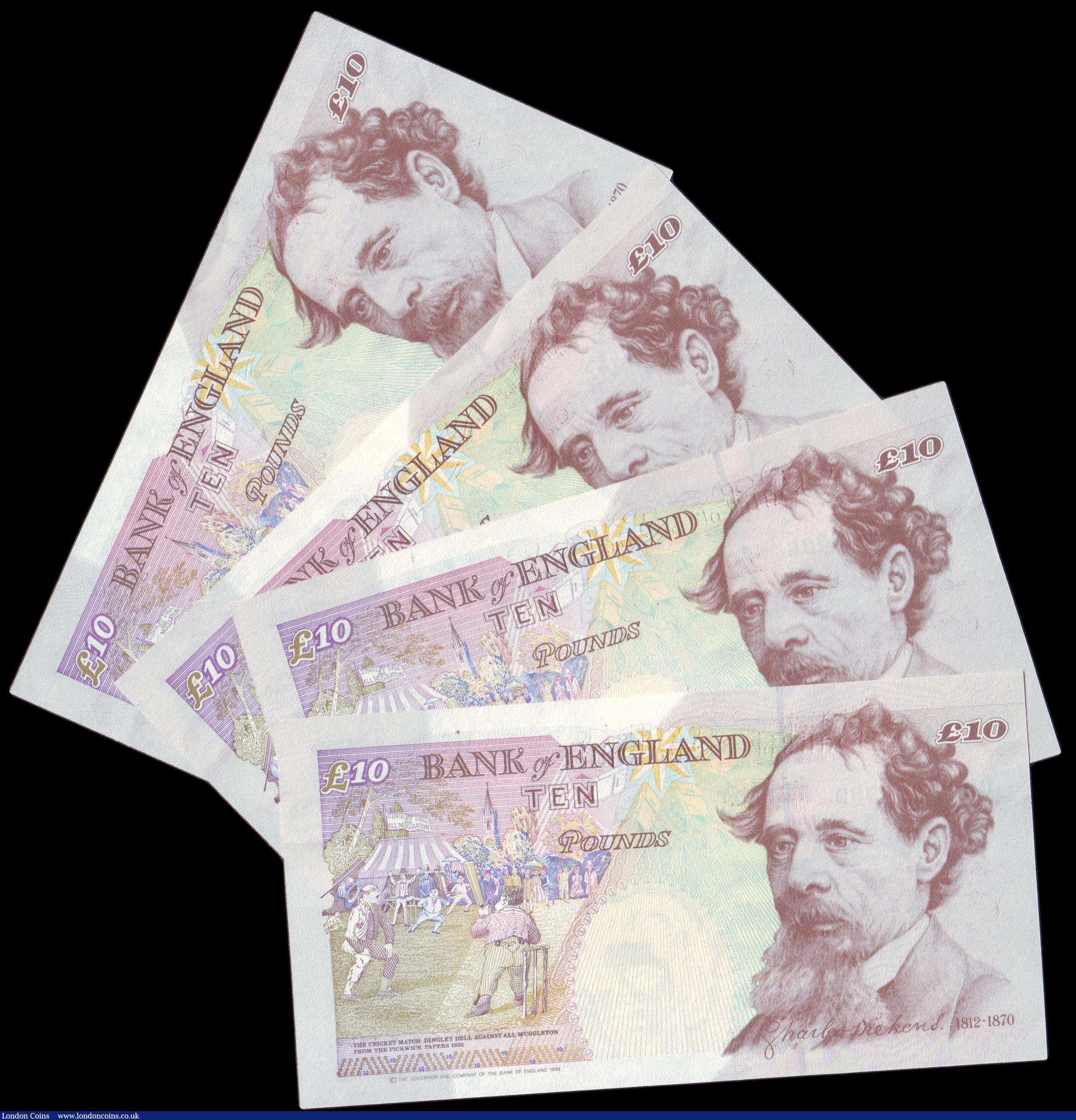 London Coins : A154 : Lot 85 : Ten Pounds Kentfield B369 (4) issued 1993, all low number first prefixes DD01 000933, DD01 000943, D...