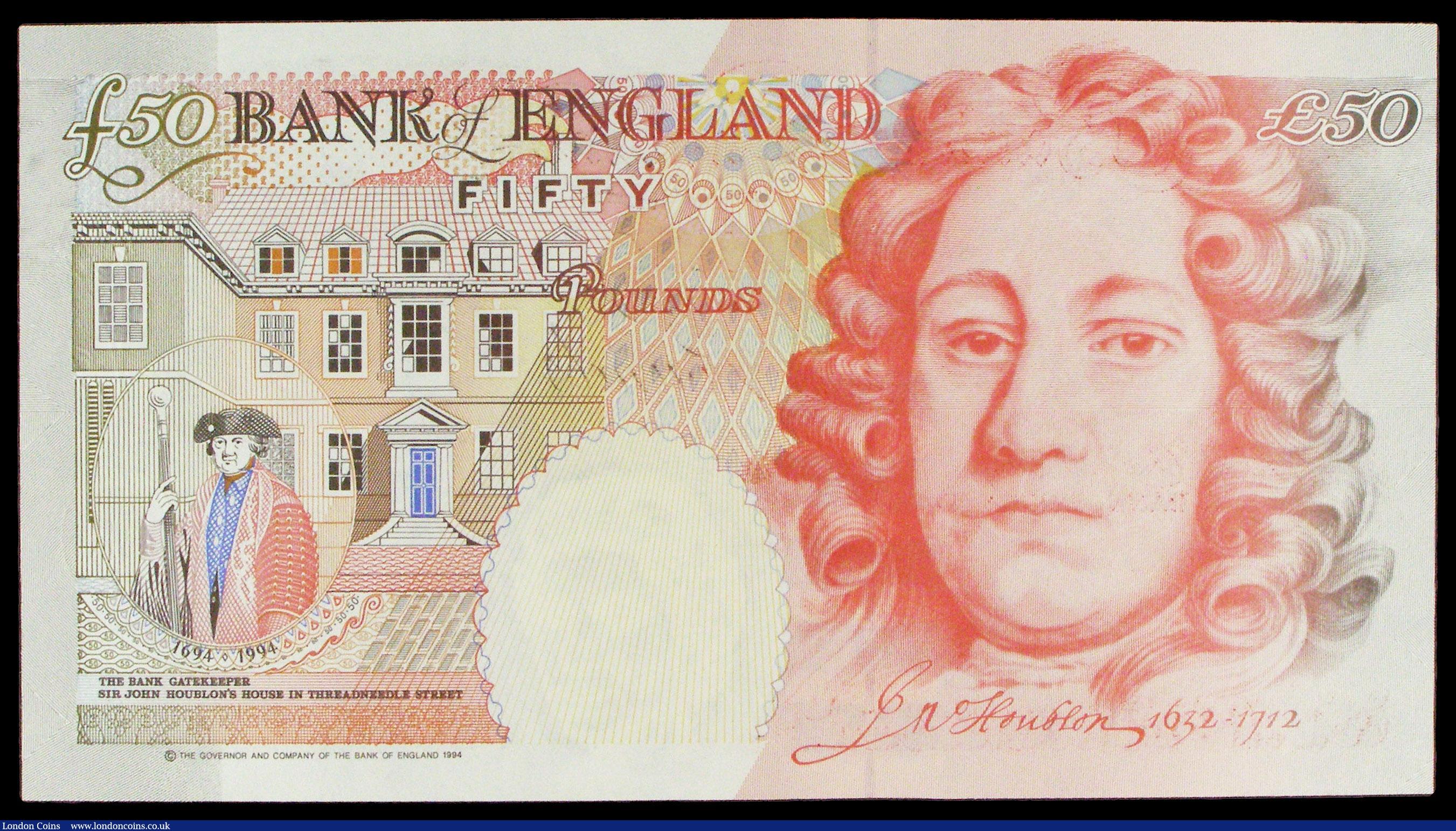 London Coins : A154 : Lot 86 : Fifty pounds Kentfield B377 issued 1994, 1st run low number serial A01 000861, small counting flick ...