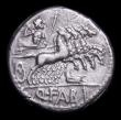 London Coins : A154 : Lot 1522 : Ar denarius.  Q. Fabius Labeo, Denarius, Rome, C,124 BC.  Obv; Helmeted head of Roma r.; behind, ROM...