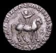 London Coins : A154 : Lot 1540 : Indo-Scythian Tetradrachm Azes II Obverse: King on horseback to right, holding whip, Reverse Zeus ri...