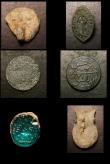 London Coins : A154 : Lot 1543 : Mixed bag of artefacts including a Medieval bronze vessica seal and a lead ampulla.  Six items in to...