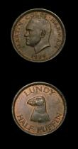 London Coins : A154 : Lot 863 : Lundy (2) Puffin 1929 S.7850 UNC with traces of lustre, Half Puffin 1929 S.7851 UNC the reverse with...