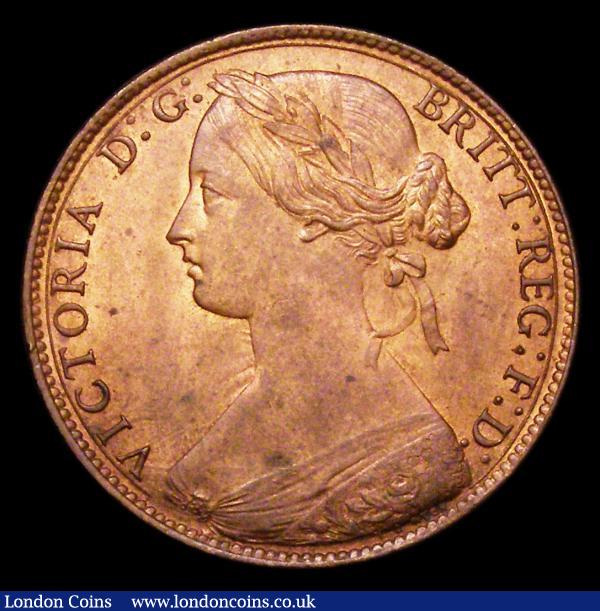 Penny 1860 Toothed Border as Freeman 15 dies 4+D, Gouby BP1860R with central cut fishtail and line above L.C.WYON EF and lustrous with a couple of small spots : English Coins : Auction 155 : Lot 1190