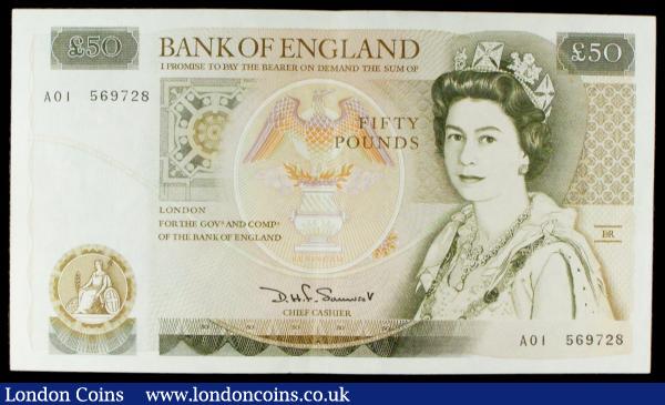 Fifty pounds Somerset B352 issued 1981 first series low number A01 569728, Christopher Wren on reverse, Pick381a, EF+ : English Banknotes : Auction 155 : Lot 1750