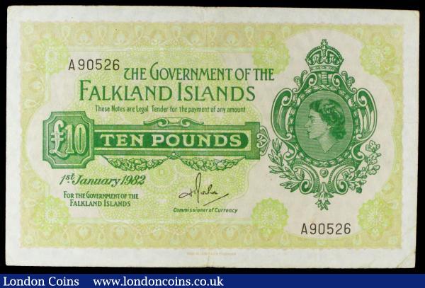 Falkland Islands £10 dated 1ST January 1982 series A90526, Pick11b, small pinholes Fine to good Fine : World Banknotes : Auction 155 : Lot 1851