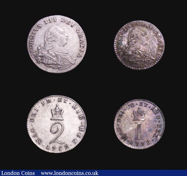 Maundy Set 1792 ESC 2419 comprising Fourpence NEF toned, Threepence NEF toned, Twopence GVF and Penny EF deeply toned with a thin scratch on the obverse : English Coins : Auction 155 : Lot 1092