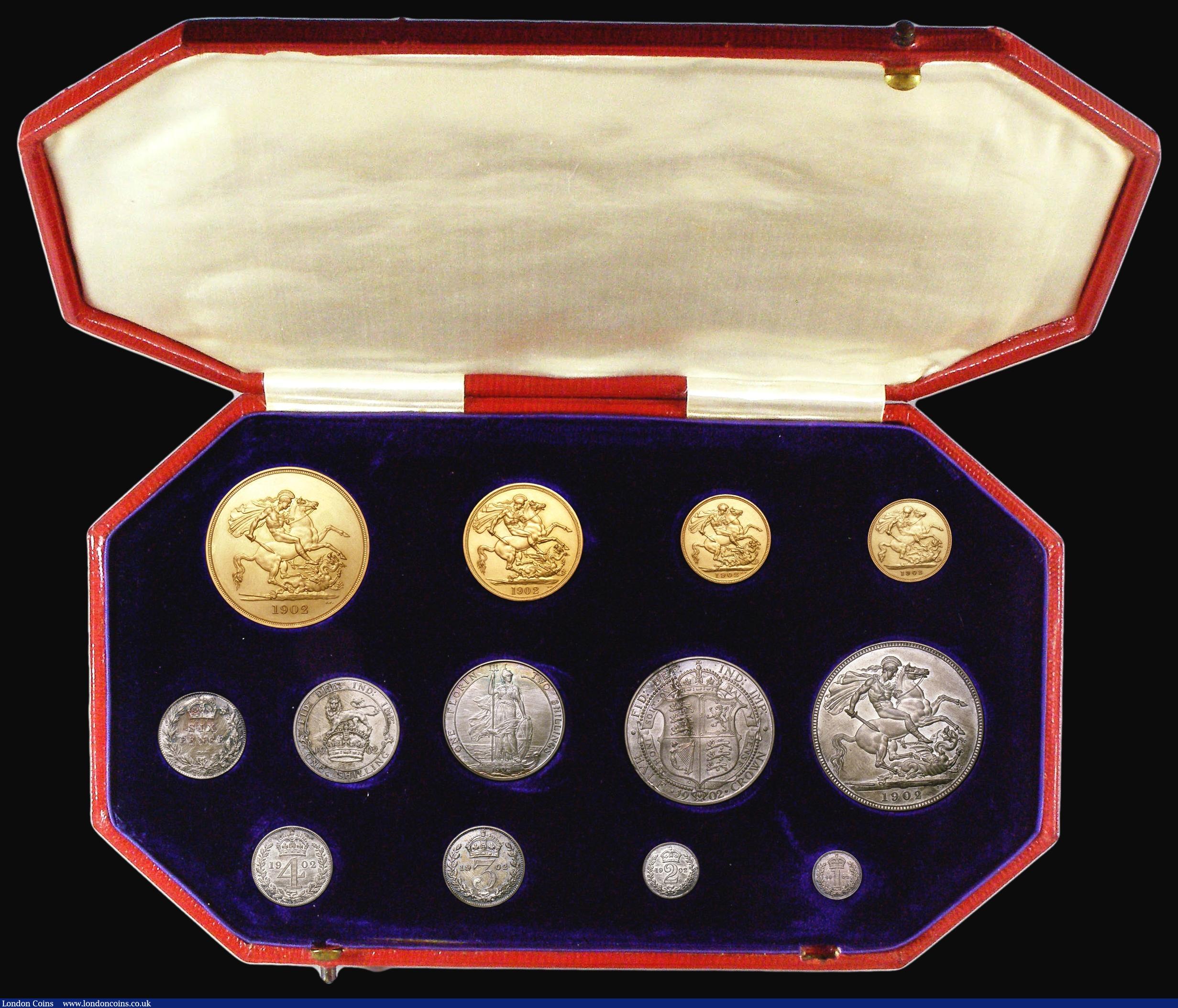 London Coins : A155 : Lot 114 : Proof Set 1902 Long Matt Set 13 coins Five Pounds, Two Pounds, Sovereign, Half Sovereign, Crown, Hal...