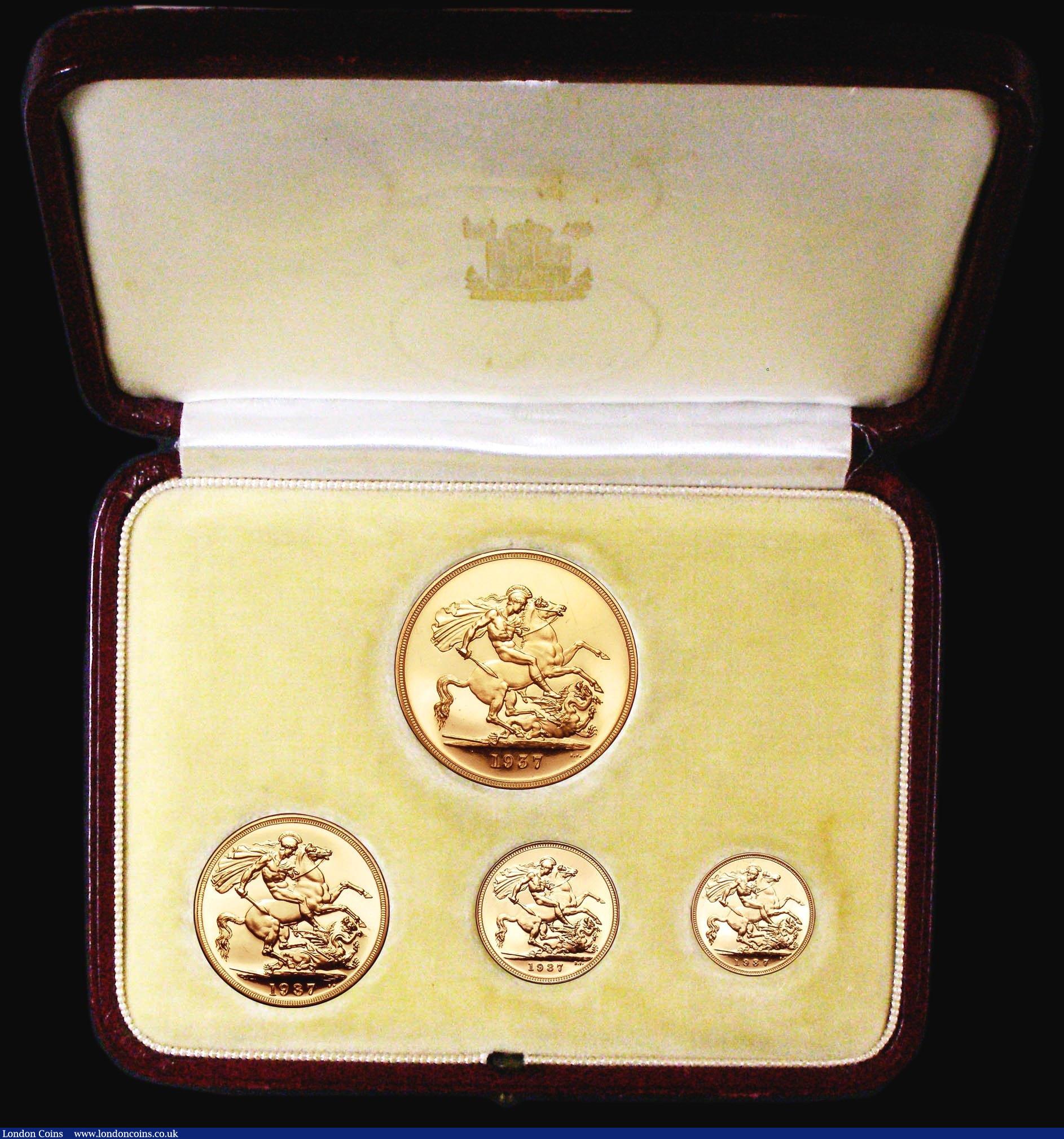 London Coins : A155 : Lot 115 : Proof Set 1937 (4 coins) Five Pounds to Half Sovereign nFDC the Five Pounds with some thin scratches...