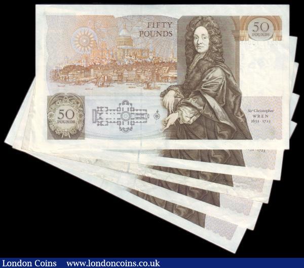 Fifty pounds Gill B356 (5) series B42 118252 good Fine, consecutive pair D21100455 & D21 100456 VF, D40 030473 inked number Fine and D71 666638 about UNC : English Banknotes : Auction 155 : Lot 1776