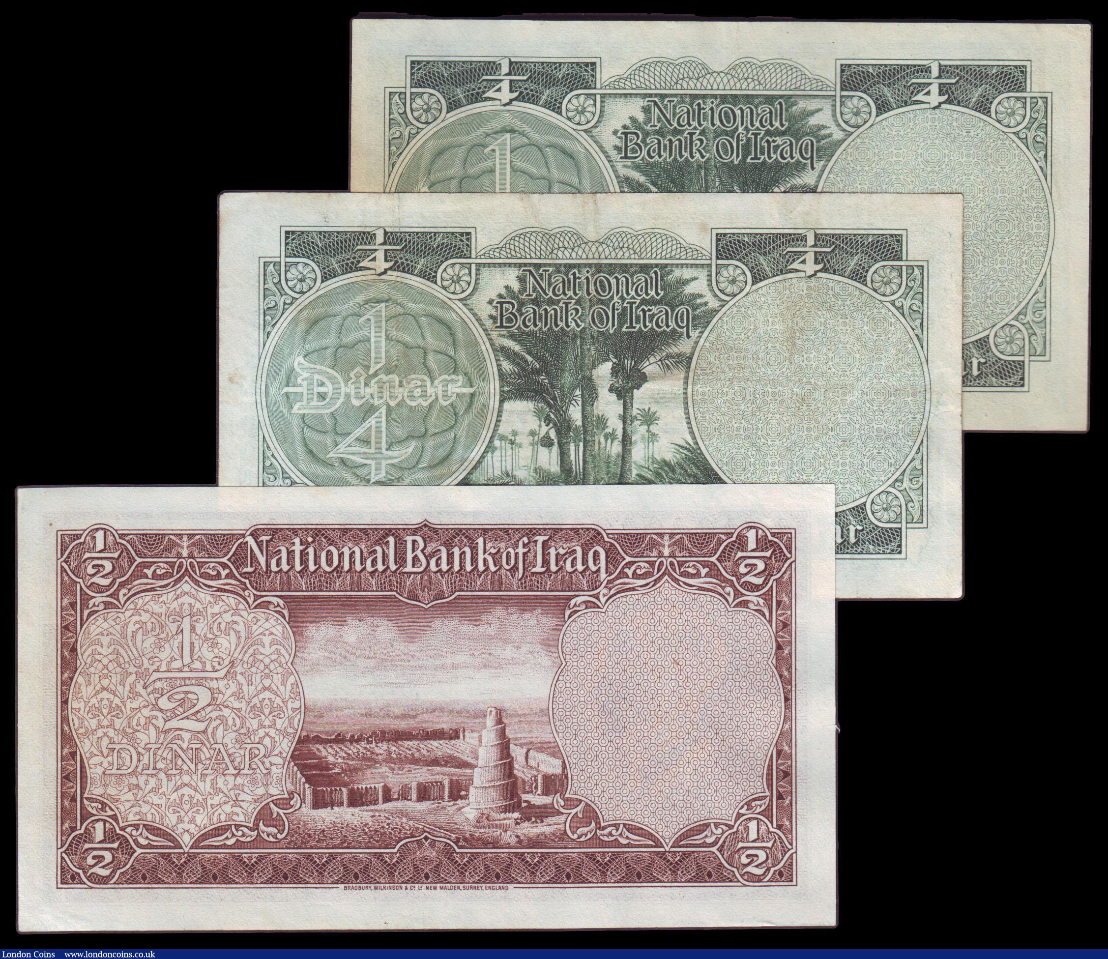 London Coins : A155 : Lot 1891 : Iraq (3) Half Dinar 1947 (1950) Pick 28 EF, Quarter Dinars 1947 (1950) (2) Pick 27 both Fine