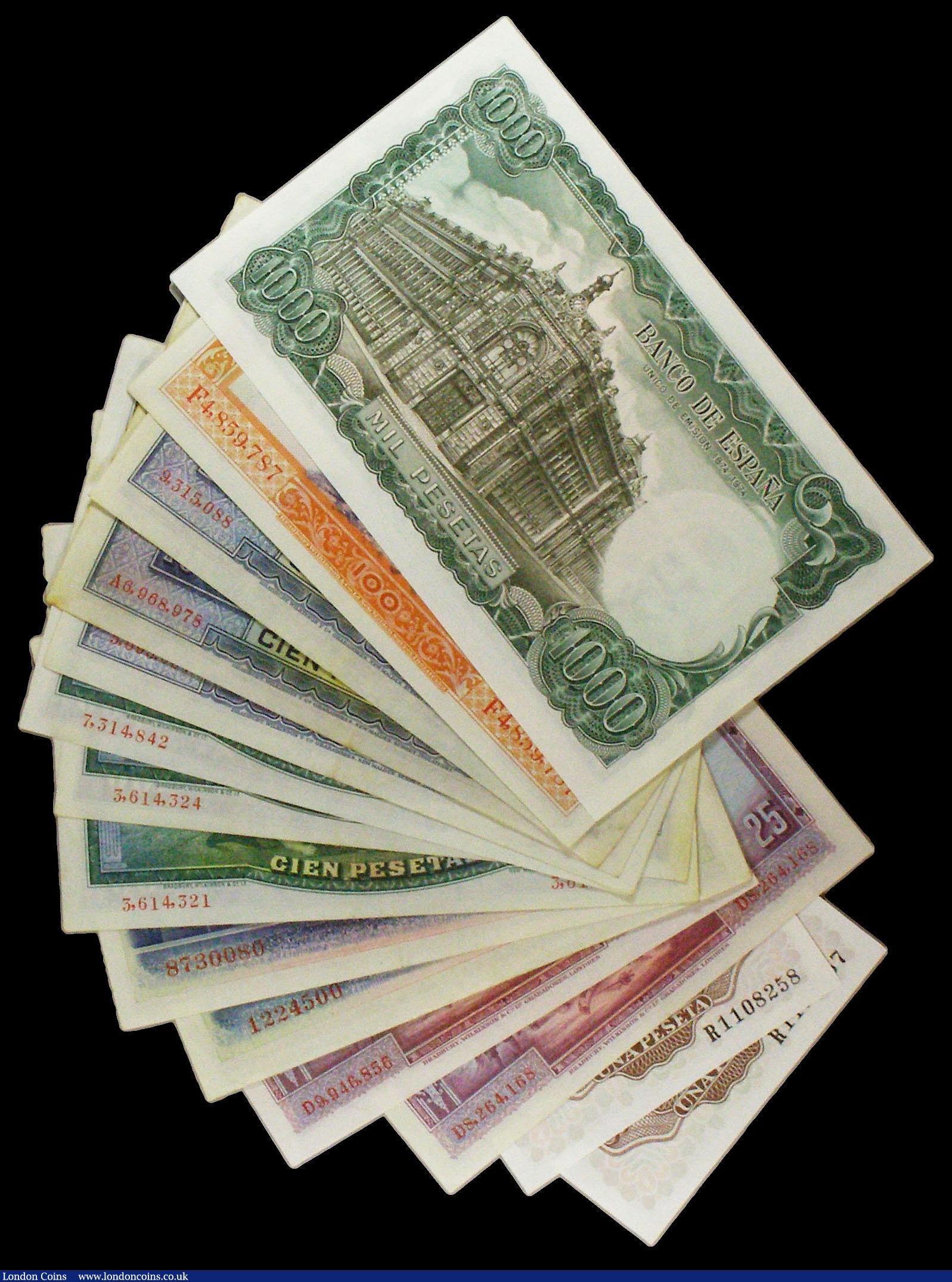 London Coins : A155 : Lot 1997 : Spain 1000 Pesetas 1971 Pick 154 UNC along with Spain a mixed group 100 Pesetas to 1 Peseta 1920s to...