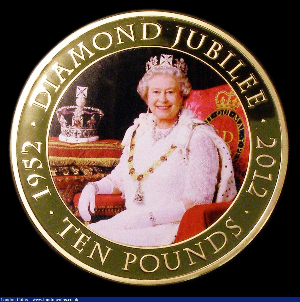 London Coins : A155 : Lot 339 : Jersey Ten Pounds 2012 Diamond Jubilee of Queen Elizabeth II 5oz.Gold Proof reverse with coloured po...
