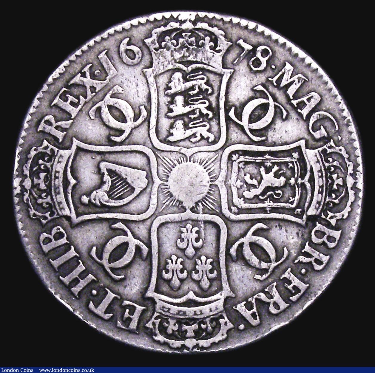 London Coins : A155 : Lot 555 : Crown 1678 8 over 7  TRICESIMO ESC 55 Bold Fine, rated R2 by ESC, we note that since 2003 we have ha...