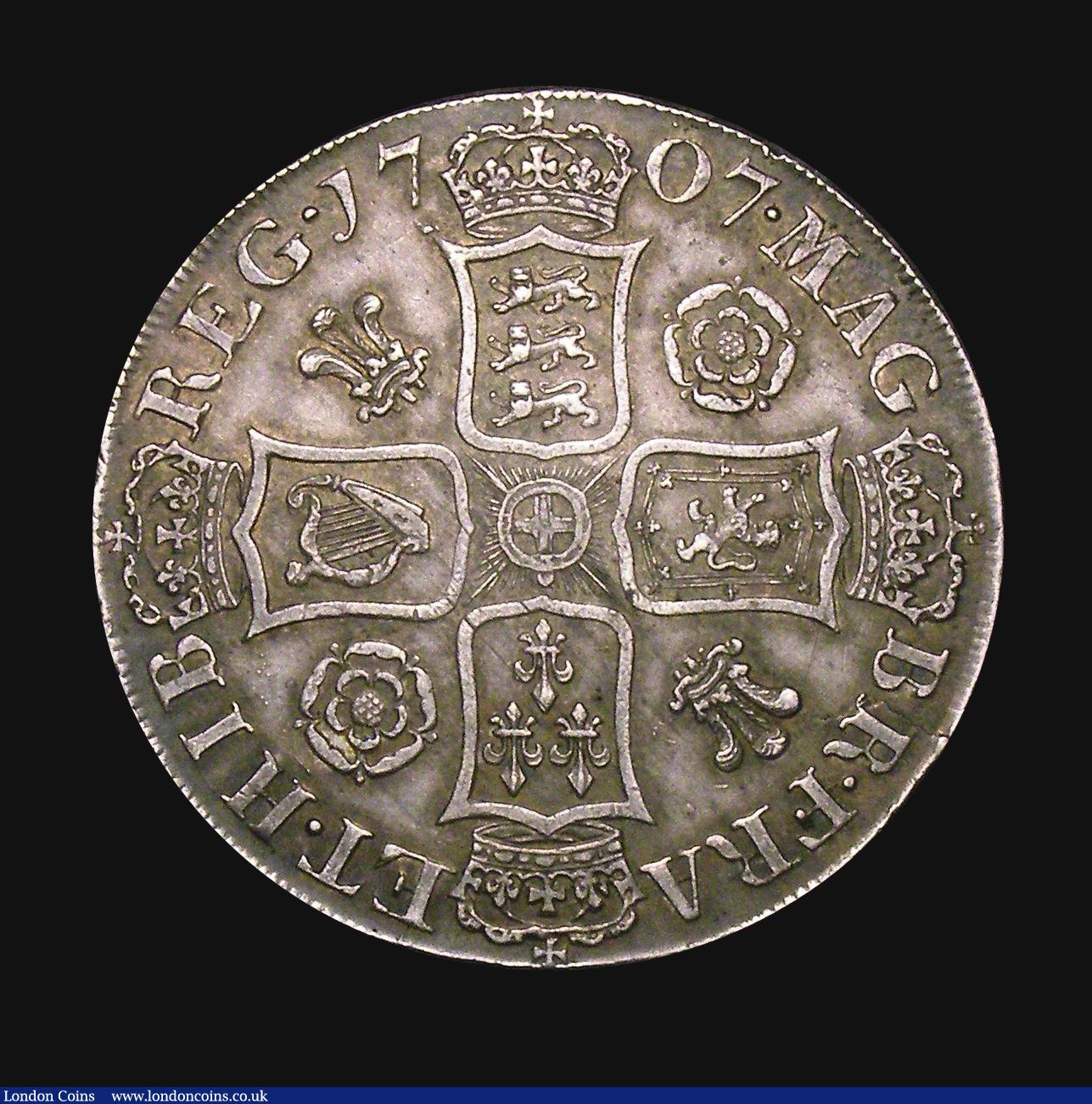 London Coins : A155 : Lot 564 : Crown 1707 Roses and Plumes ESC 102 NEF with an attractive grey tone