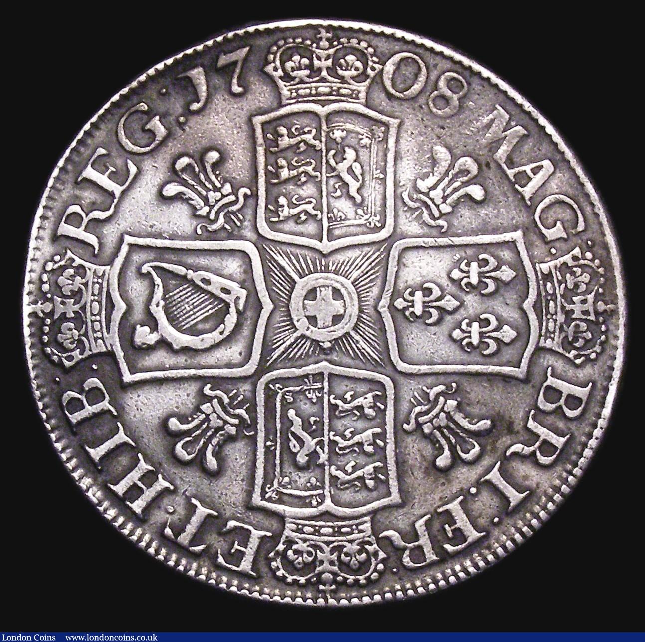 London Coins : A155 : Lot 566 : Crown 1708 Plumes ESC 108 Fine or slightly better, once cleaned, now retoned