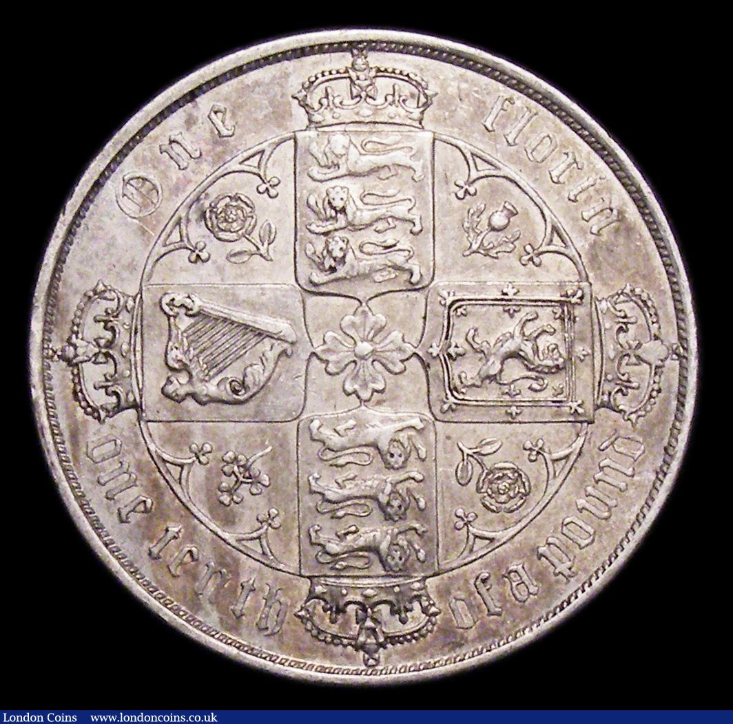 London Coins : A155 : Lot 579 : Florin 1879 38 Arcs, No WW ESC 852 NEF with some light contact marks and hairlines, Rare