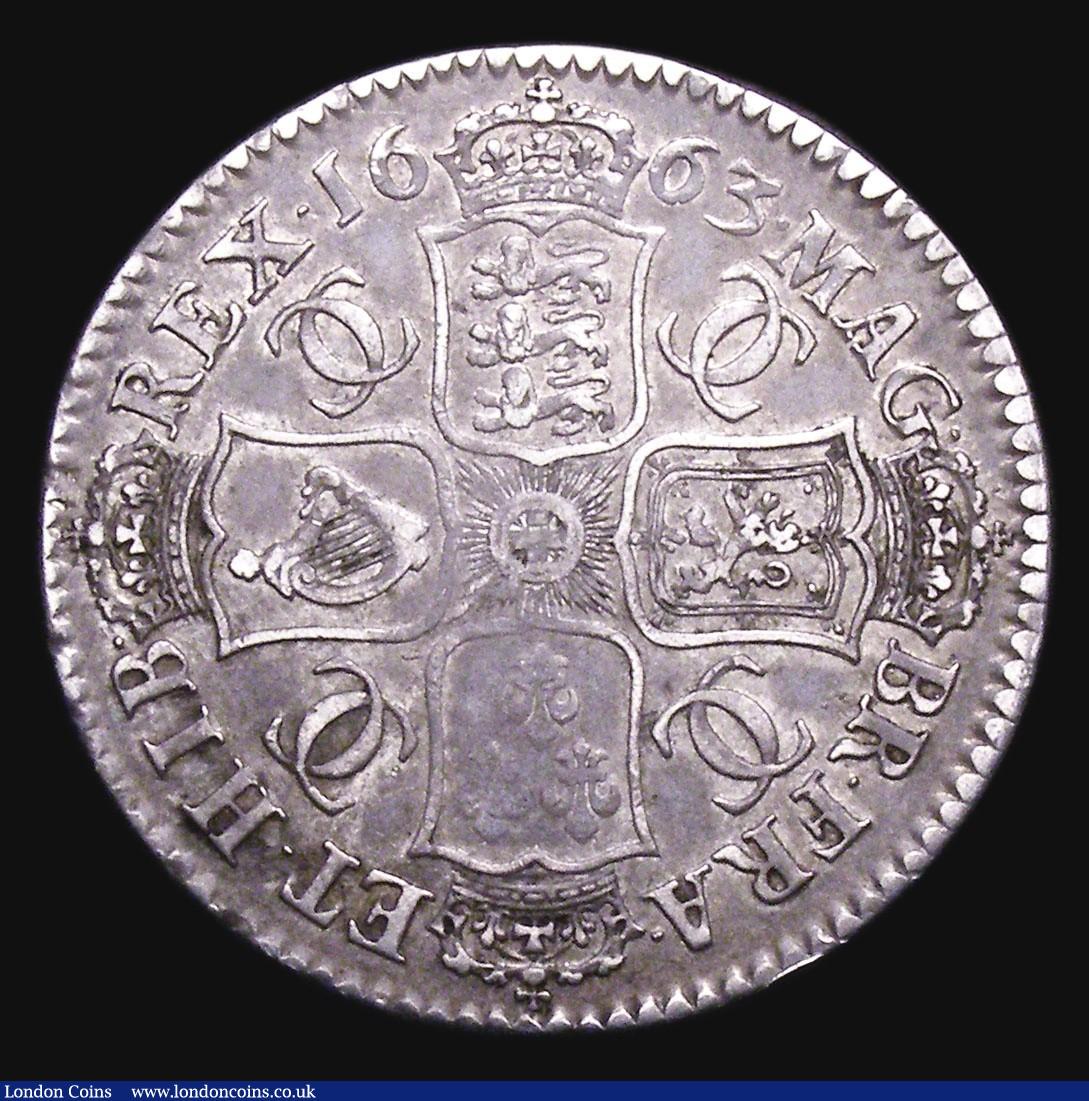 London Coins : A155 : Lot 580 : Halfcrown 1663 V over S in CAROLVS ESC 457A, Bull 440 NVF and toned with some weakness of strike on ...