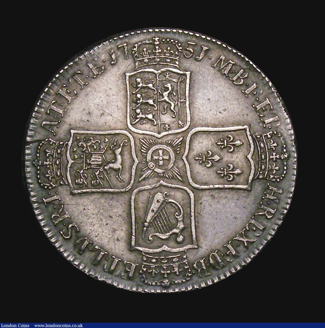 London Coins : A155 : Lot 612 : Halfcrown 1751 ESC 610 EF and attractively toned, with a small rim scratch by the A of A.T. Ex-Colin...