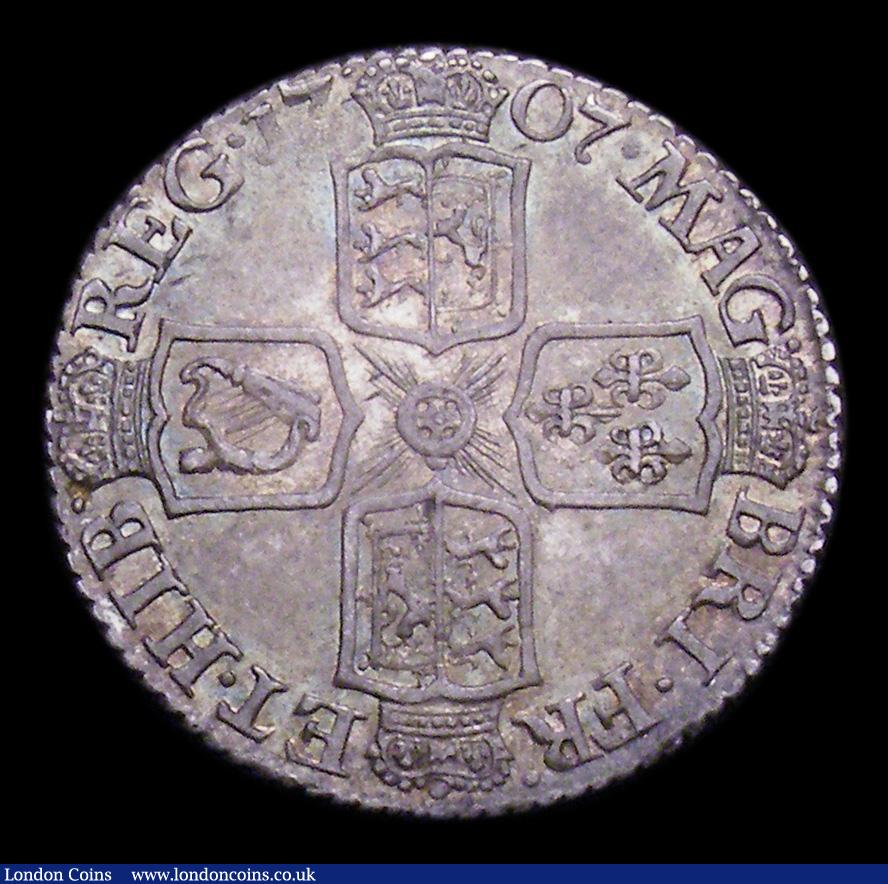 London Coins : A155 : Lot 674 : Sixpence 1707 Plain in angles ESC 1587 NEF/EF with a deep and colourful tone