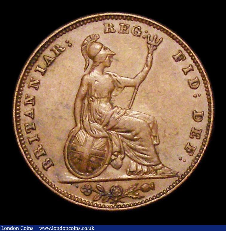 London Coins : A155 : Lot 834 : Farthing 1845 Large Date unlisted in Peck, known to be very rare, GVF/VF, we note the example in the...