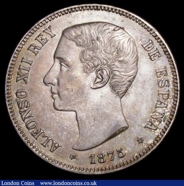 Spain 5 Pesetas 1875 (75) DE-M KM# 671 EF and nicely toned with some light contact marks : World Coins : Auction 156 : Lot 1370