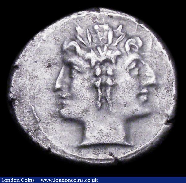 Rome, The Republic, Ar.Quadrigatus (215-213BC) beardless laureate Janiform head, Rev. Jupiter and Victory in quadriga, ROMA in relief on linear frame (RCV33) GVF : Ancient Coins : Auction 156 : Lot 1665