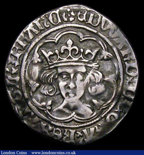 Groat Edward IV or V with the Sun halved with Rose mint mark on both sides S2146A with no pellet below bust EDWARD DI GRA REX ANGL ' FRANC obv, Rev POSVI DEUM ADIVTOREM DEUM 3.1 grammes CIVITAS LONDON North 1631 VF or near so and rare in all grades : Hammered Coins : Auction 156 : Lot 1708