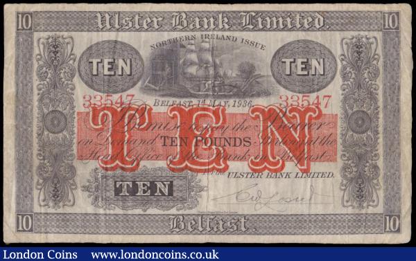 Northern Ireland, Ulster Bank Limited £10 dated 1st May 1936, series No.33547, Lester signature, Pick314 (Blake & Callaway UB 55), Fine and a scarce date type : World Banknotes : Auction 156 : Lot 283
