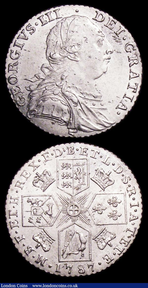 Shillings (2) 1787 No Hearts ESC 1216 EF and lustrous with some light haymarks, 1787 Hearts ESC 1225 NEF/EF : English Coins : Auction 156 : Lot 3528