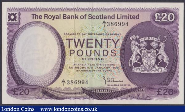 Scotland Royal Bank of Scotland £20 dated 5th January 1972 first series A/1 386994, Pick339a, GEF : World Banknotes : Auction 156 : Lot 368