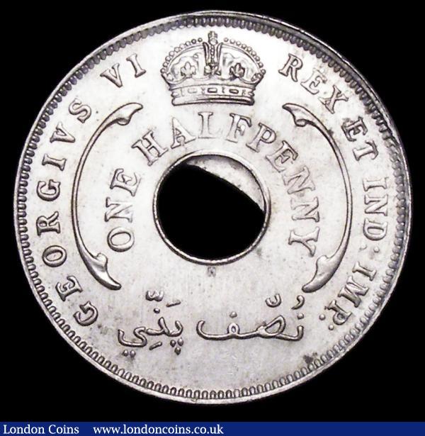 Mint Error - Mis-Strike British West Africa Halfpenny 1941H EF with a large flan fault showing 4mm into the flan on the obverse and with the central hole partly filled thus being oval in shape : Misc Items : Auction 156 : Lot 630