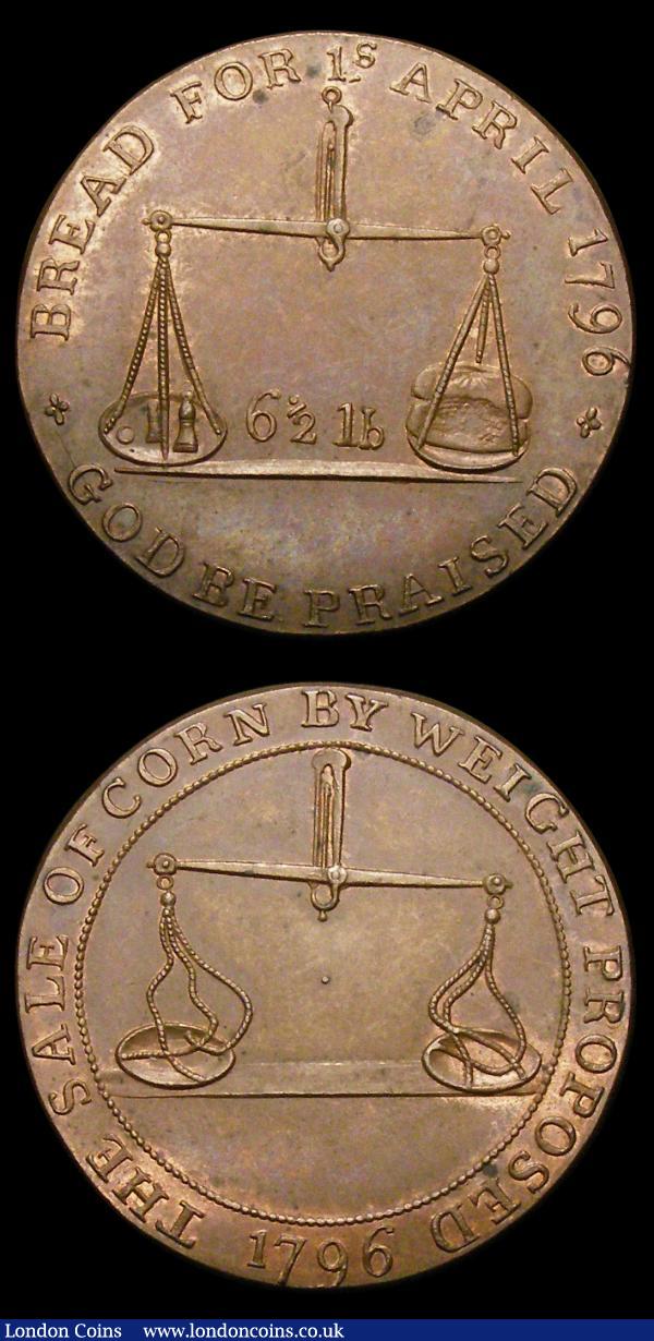Halfpennies 18th Century Gloucestershire - Badminton (2) 1796 Scales/Scales with 6 1/2 lb. Reverse DH52 EF with traces of lustre, 1796 Scales with 3 1/2 lb./Scales with 6 1/2lb. DH55 EF : Tokens : Auction 156 : Lot 746