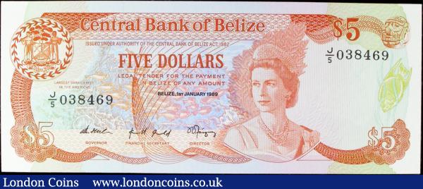 Belize Central Bank $5 dated 1st January 1989 first series J/5 038467, Pick47b, UNC : World Banknotes : Auction 156 : Lot 82