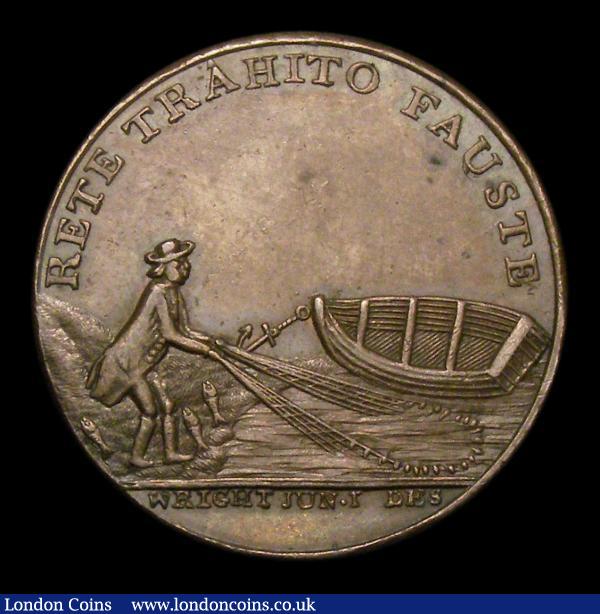 Halfpenny 18th Century Scotland Perthshire - Perth undated, Tay Bridge/Fisherman with net and boat, John Ferrier edge, DH2, EF and attractively toned : Tokens : Auction 156 : Lot 881