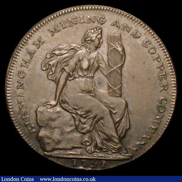 Halfpenny 18th Century Warwickshire - Mining and Copper Company 1791 Seated female/Stork and Cornucopia DH82 About EF and nicely toned : Tokens : Auction 156 : Lot 899