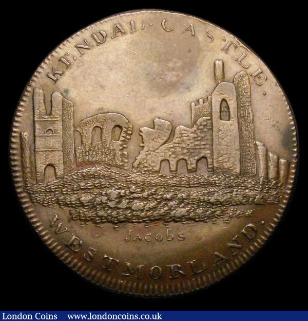 Penny 18th Century Middlesex Skidmore's Globe series 1797 DH142 Kendal Castle, Westmoreland NEF with a slightly darker toning area  : Tokens : Auction 156 : Lot 936