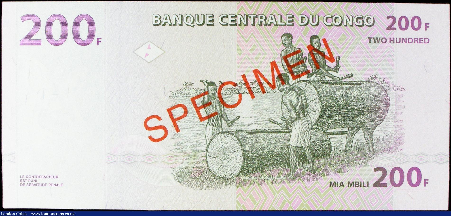 London Coins : A156 : Lot 116 : Congo Democratic Republic 200 francs SPECIMEN issued 2007 series NB0000000H, Pick99s, UNC