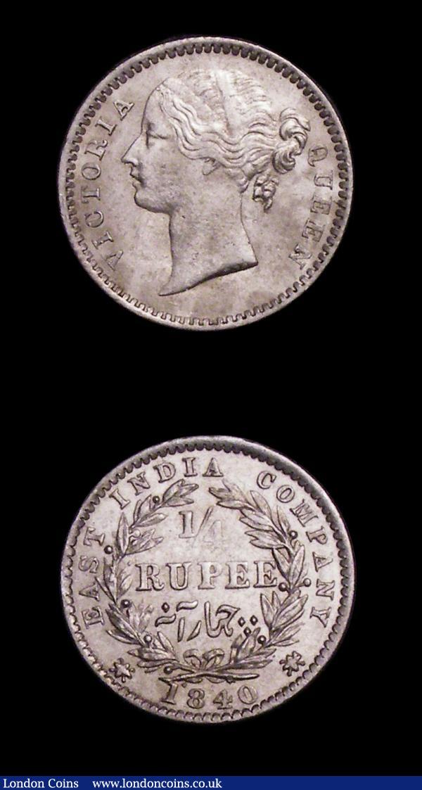 India (2) Half Rupee 1840 Split legend, W.W incuse KM#456.1 NEF, Quarter Rupee 1840 Split legend, WWS raised on truncation KM#454.4 GEF : World Coins : Auction 156 : Lot 1235