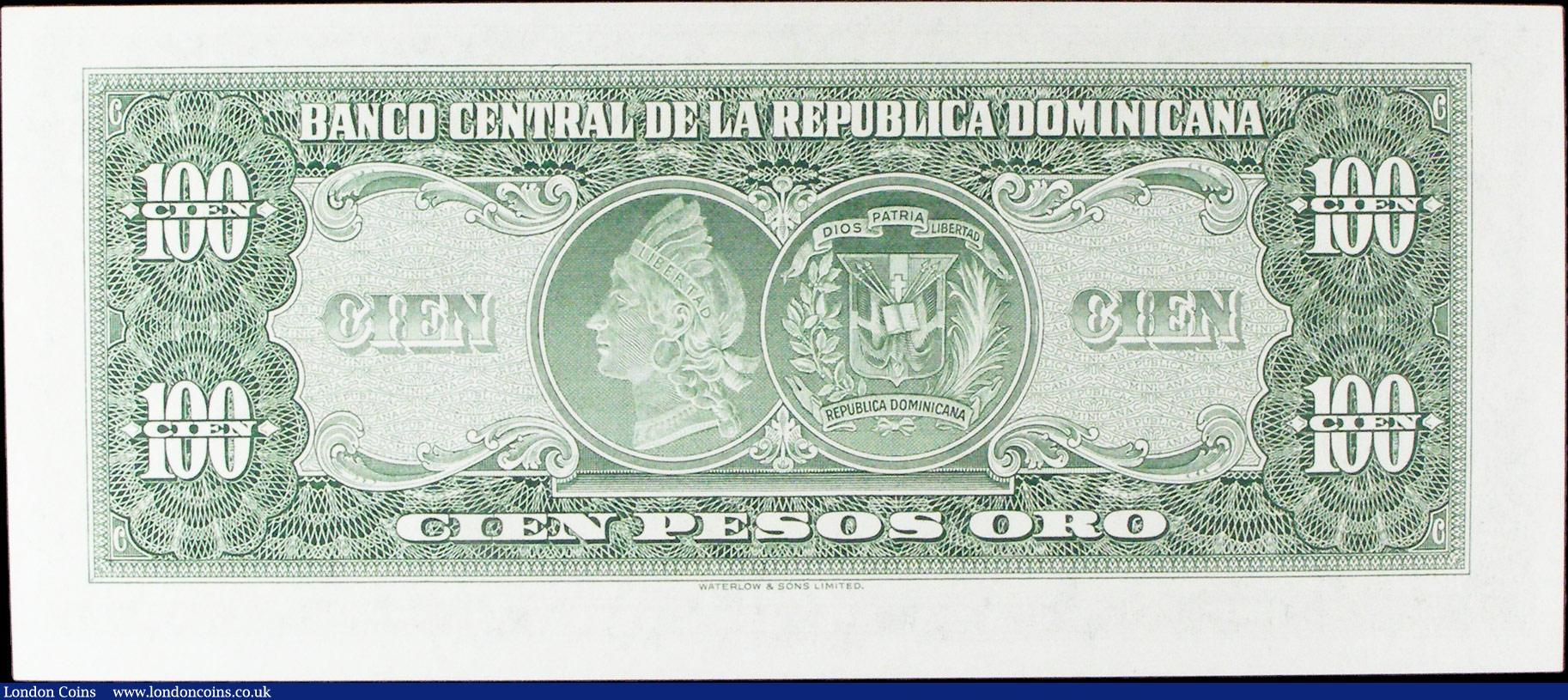 London Coins : A156 : Lot 125 : Dominican Republic 100 pesos oro issued 1959 series No.002686A, Pick84 (printed by Waterlow & So...