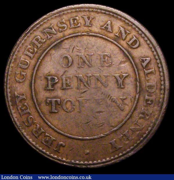 Jersey, Guernsey and Alderney Penny 19th Century undated, Obverse Druids Head left PURE COPPER PREFERABLE TO PAPER. PENNY TOKEN, Davis 7 Fine with a small spot on the bust, Very Rare : World Coins : Auction 156 : Lot 1297