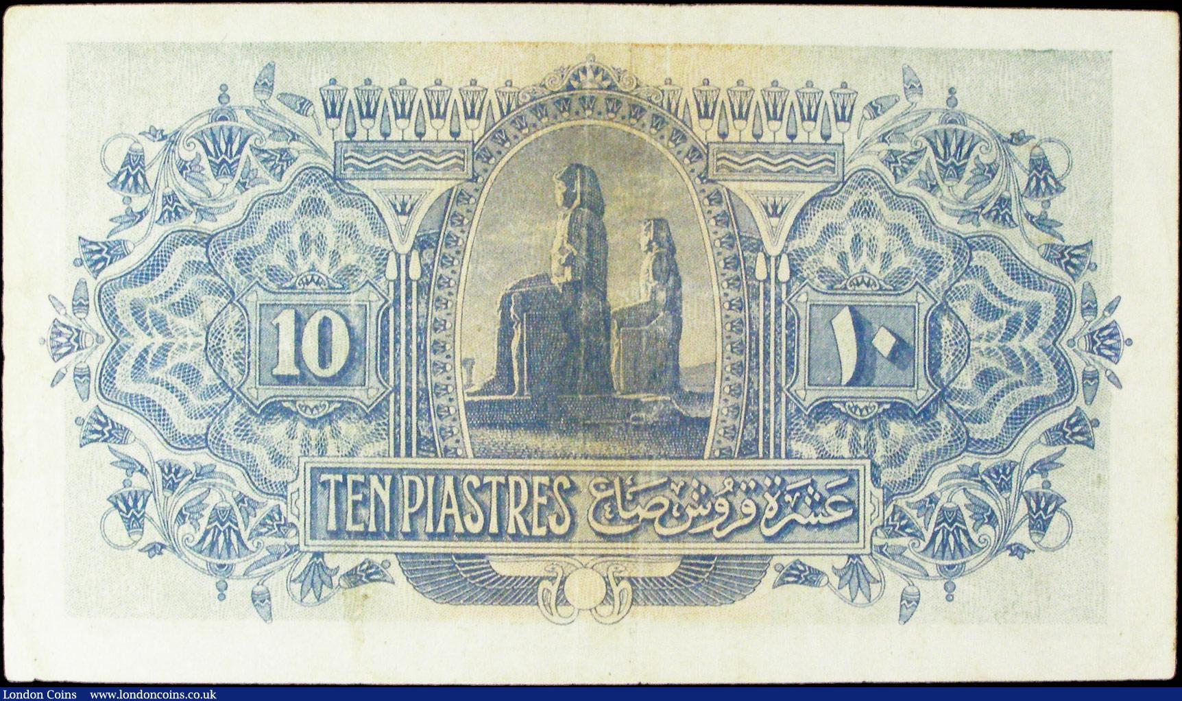 London Coins : A156 : Lot 132 : Egypt 10 Piastres issued 27th May 1917 series D/8 25411, Pick160b, cleaned & pressed, good Fine ...