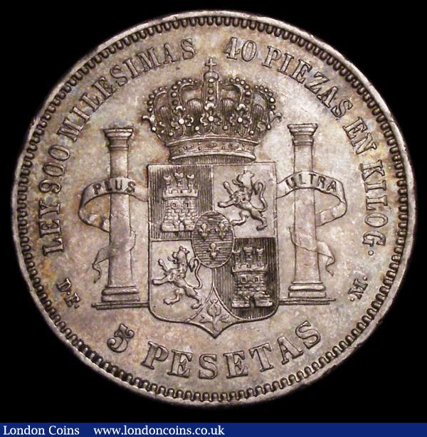 Spain 5 Pesetas 1875 (75) DE-M KM# 671 EF and nicely toned with some light contact marks : World Coins : Auction 156 : Lot 1370