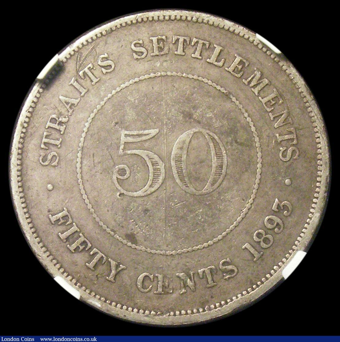 London Coins : A156 : Lot 1376 : Straits Settlements 50 Cents 1893 KM#13 in an NGC holder graded 'Fine Details - Reverse Scratch...