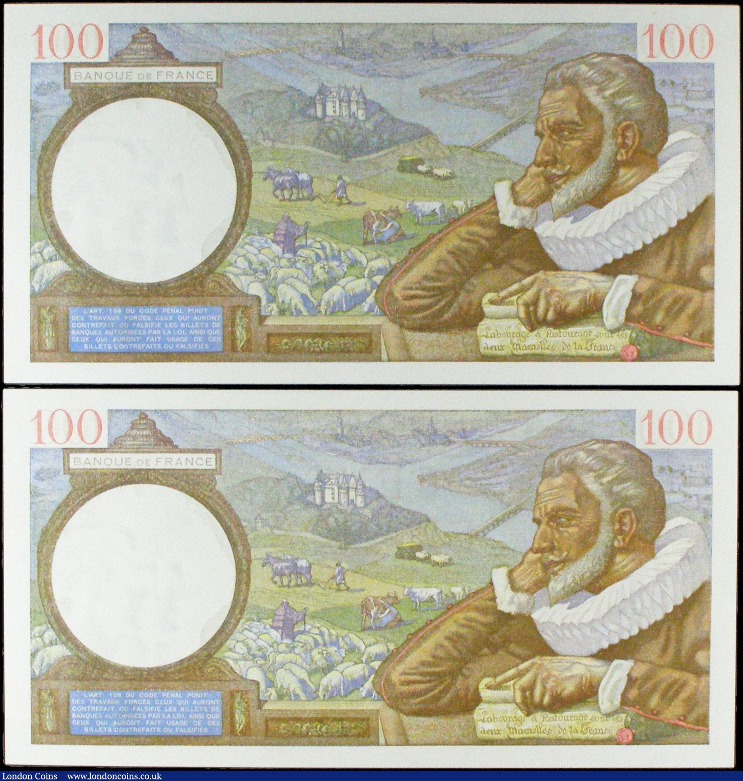 London Coins : A156 : Lot 145 : France 100 francs (2) both dated 9-1-1941, a consecutively numbered pair series K.17737 307 & K....