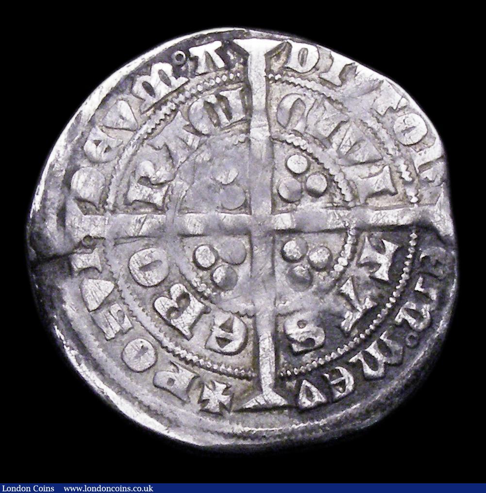 London Coins : A156 : Lot 1701 : Groat Edward III Pre-Treaty period, York Mint S.1572 About Fine with a small edge crack, Ex-Ivan Buc...