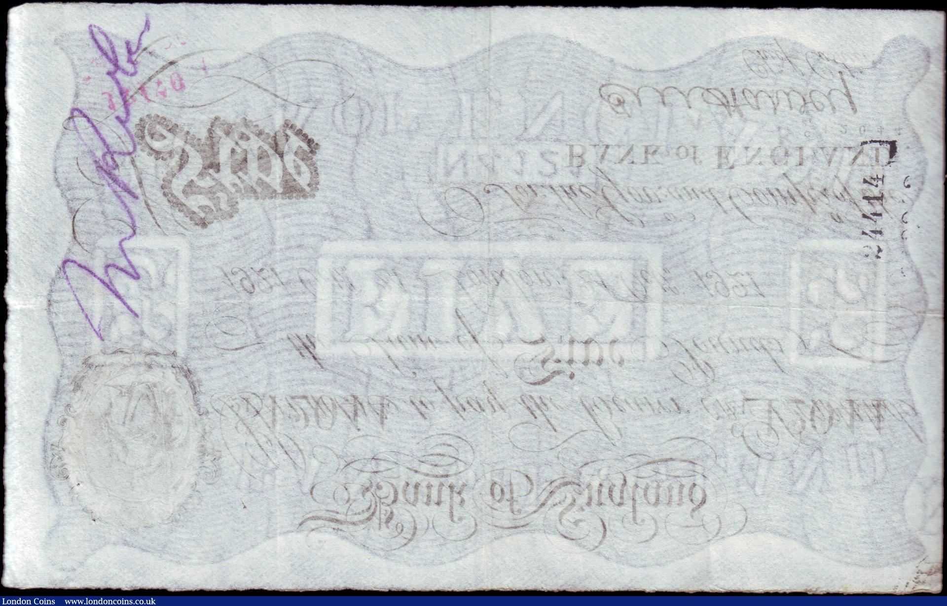 London Coins : A156 : Lot 19 : Five pounds Harvey white B209a dated 21st October 1921 series C/21 12044, Pick312a, crayoned name &a...