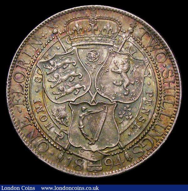 Florin 1894 ESC 878 Davies 835 dies 2B UNC with a deep and attractive blue, green and gold tone : English Coins : Auction 156 : Lot 2048