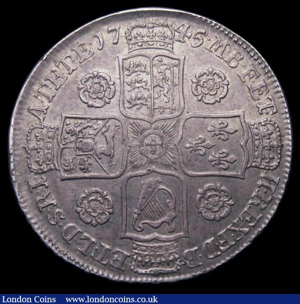 Halfcrown 1745 5 over 3 Roses ESC 604A EF and pleasing, the reverse with underlying tone, slabbed and graded LCGS 65 : English Coins : Auction 156 : Lot 2211